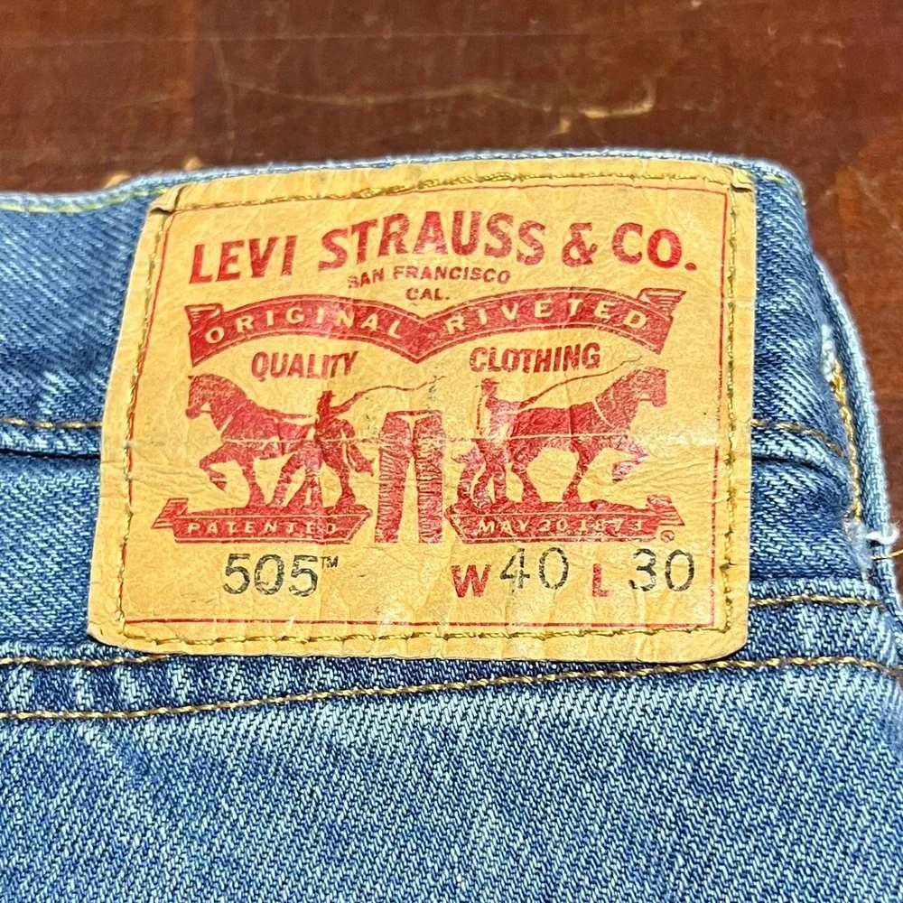 Levis 505 Regular Fit Straight Leg Blue Denim Jeans Mens 40x30 Medium Wash